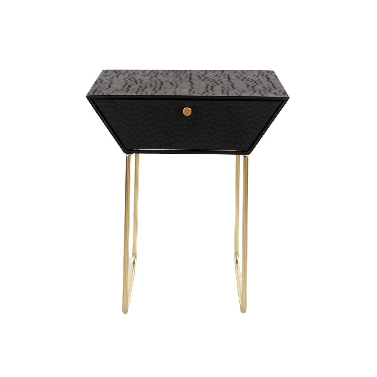 Apollo metal 1 drawer bedside cabinet, black with gold handle and legs