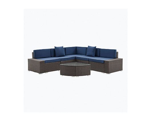 Mijas Brown Two Tone Corner Set w/ Blue Cushions