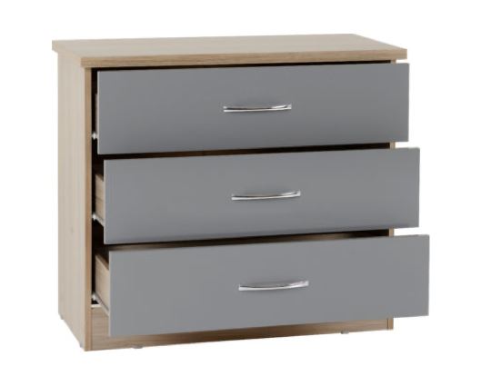 Nevada 3 Drawer Chest - Grey Gloss/Light Oak Effect Veneer