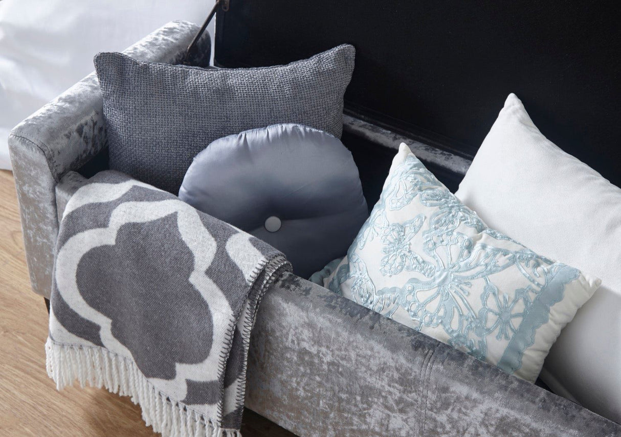 Verona ottoman bench grey crushed velvet