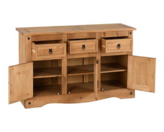 Corona 3 Door 3 Drawer Sideboard - Distressed Waxed Pine