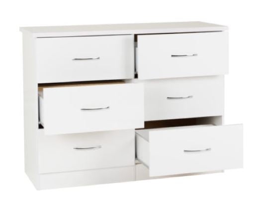 Nevada 6 Drawer Chest - White Gloss