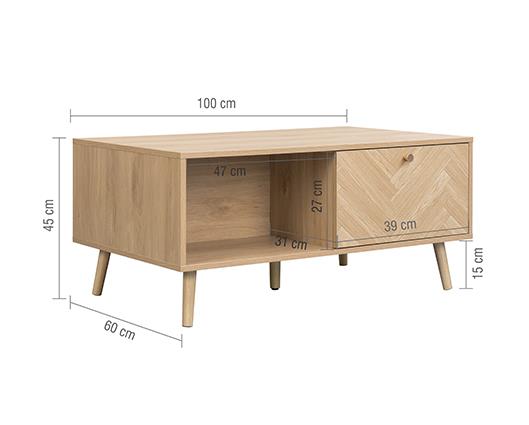 Herringford 1 Drawer Coffee Table - Oak