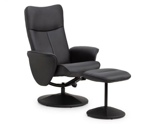 LUGANO RECLINER & STOOL WITH COVERED BASE - BLACK
