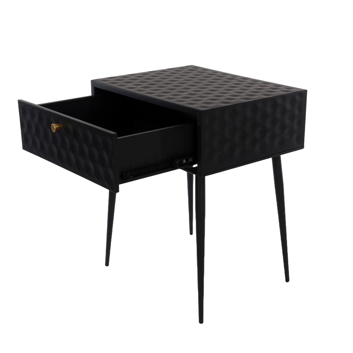 Saturn metal 1 drawer bedside cabinet, black with gold handle