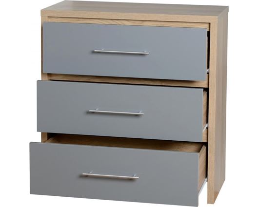 Seville 3 Drawer Chest - Grey High Gloss/Light Oak Effect Veneer