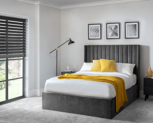 Langham Scalloped Headboard Ottoman King Bed - Grey