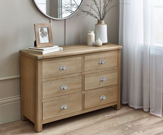 Memphis Limed Oak 6 Drawer Wide Chest