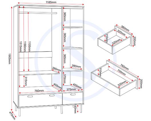 LEON 3 DOOR 2 DRAWER WARDROBE - MEDIUM OAK EFFECT