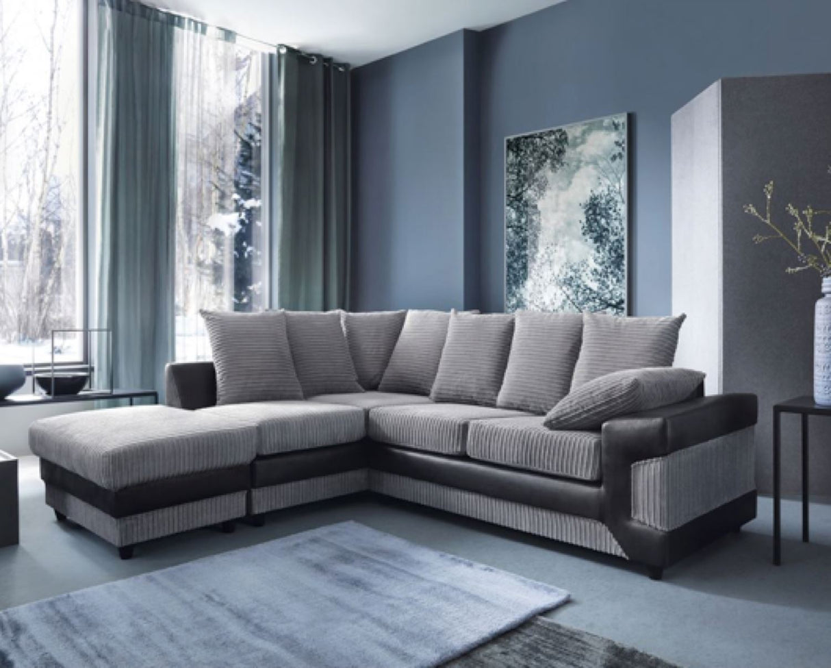 Dino Left Hand Facing Corner Sofa- Black & Charcoal