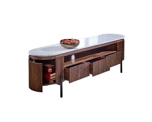Opal Mango Wood Large TV Stand With Marble Top & Metal Legs