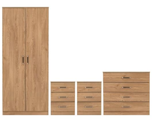 DAKOTA 2 DOOR WARDROBE BEDROOM SET - OAK EFFECT