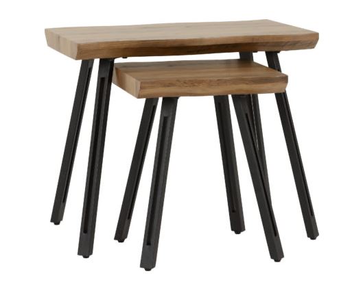 Quebec Wave Edge Nest of Tables - Medium Oak Effect/Black