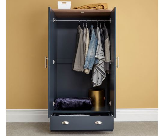 Kendal 2 Door 1 Drawer Wardrobe Slate Blue