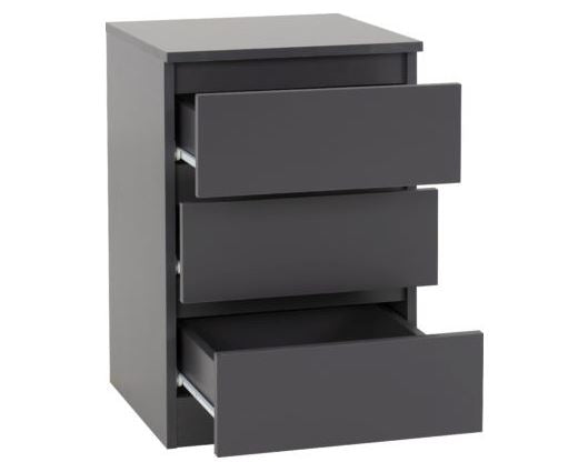 Malvern 3 Drawer Bedside - Grey