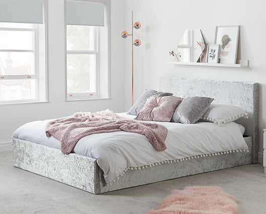 Berlin King Ottoman Bed- Crushed Steel Velvet