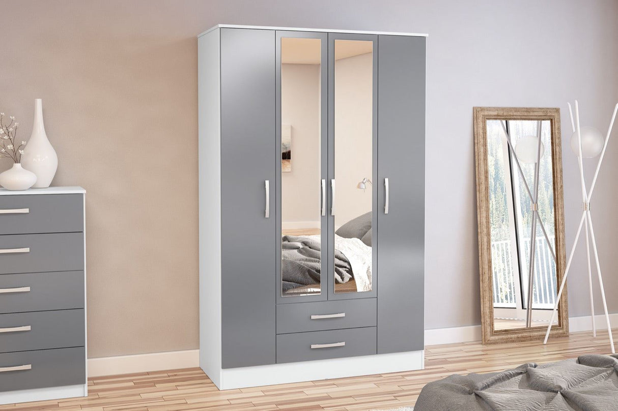 Lynx 4 Door 2 Drawer Wardrobe With Mirror
