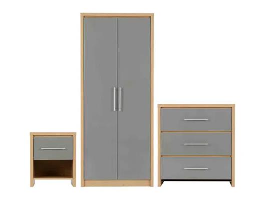 Seville Bedroom Set - Grey High Gloss/Light Oak Effect Veneer