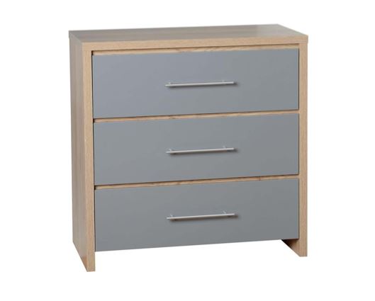 Seville 3 Drawer Chest - Grey High Gloss/Light Oak Effect Veneer