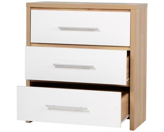 Seville 3 Drawer Chest - White High Gloss/Light Oak Effect Veneer