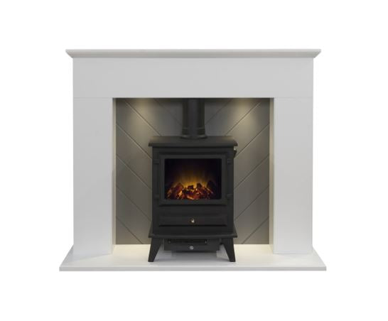 Corinth in White & Grey with Lights plus Hudson Stove