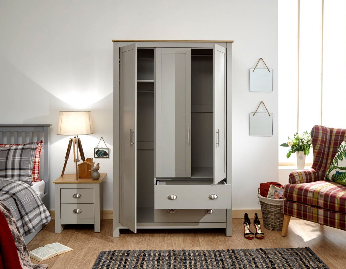 Lancaster 3 door 2 drawer wardrobe grey
