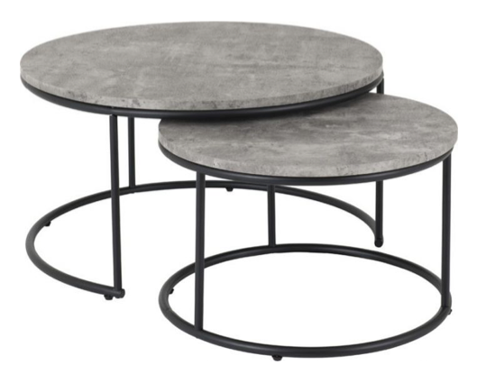 Athens Round Coffee Table Set - Concrete Effect/Black