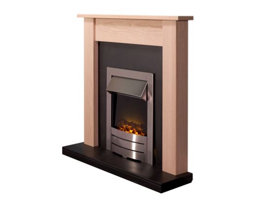 Adam Southwold Fireplace Suite in Oak & Black with Colorado Electric Fire in Brushed Steel, 43 Inch