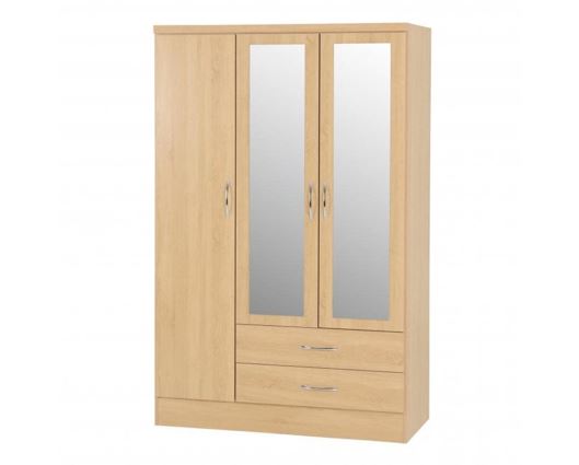 Nevada 3 Door 2 Drawer Mirrored Wardrobe - Sonoma Oak Effect
