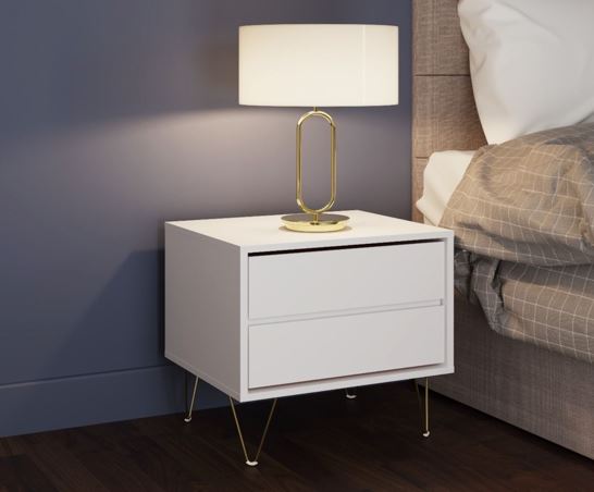 Monaco 2 Drawer Bedside in White