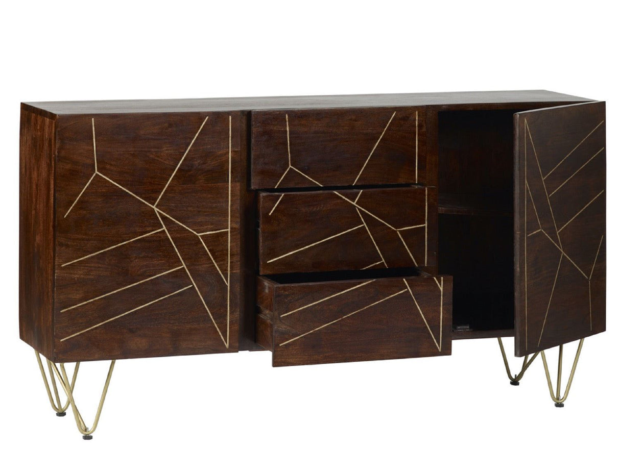 Dark Gold Extra Large Sideboard 3 Drawers and 2 Doors