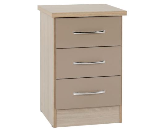 Nevada 3 Drawer Bedside Chest - Oyster Gloss/Light Oak Effect Veneer