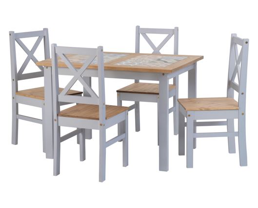 Salvador 1+4 Tile Top Dining Set - Slate Grey/Distressed Waxed Pine