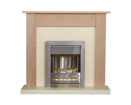 Adam Southwold Fireplace Suite in Oak with Helios Brushed Steel Electric Fire, 43 Inch