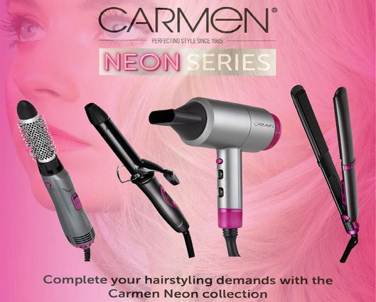 Carmen C81128 Neon Triple Pack Gift Set with DC Hair Dryer, 25 mm Curling Tong, Hair Straightener, Pink and Graphite