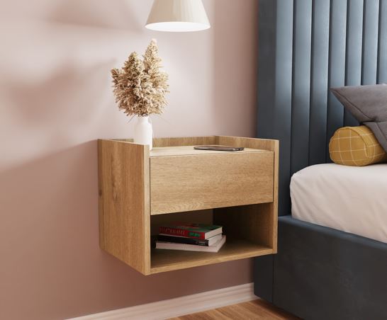 Harmony Wall Mounted Pair Of Bedside Tables Oak