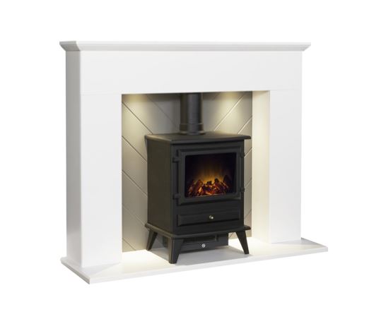 Corinth in White & Grey with Lights plus Hudson Stove