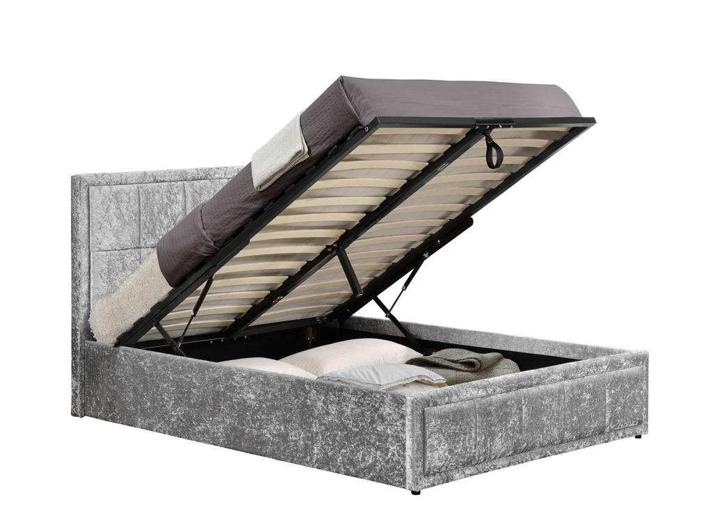 Hannover Double Ottoman Bed - Steel Crushed Velvet