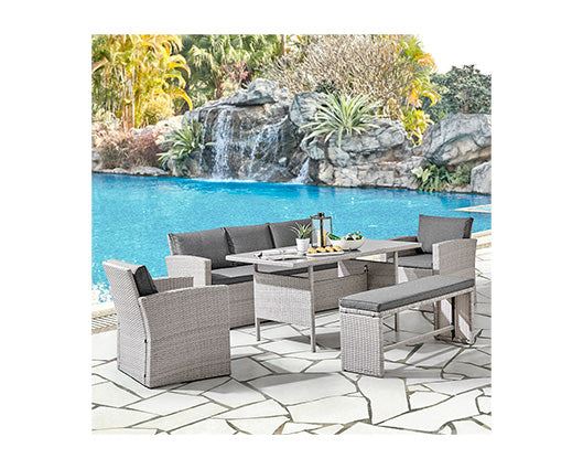 Two Tone Grey Rattan Dark Grey Cushions 5Pcs Sofa