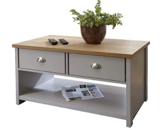 Lancaster 2 Drawer Coffee Table Grey
