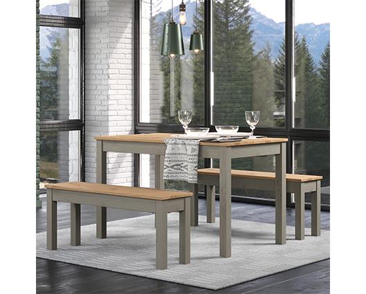 Grey Corona large Linea table + 2 bench Set, 1xCRGTB6 +2xCRG109