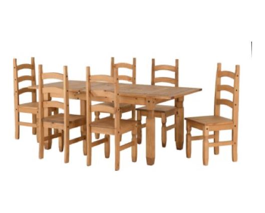Corona Extending Dining Set(6 Chairs) - Distressed Waxed Pine