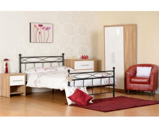 Seville 1 Drawer Bedside Cabinet - White High Gloss/Light Oak Effect Veneer