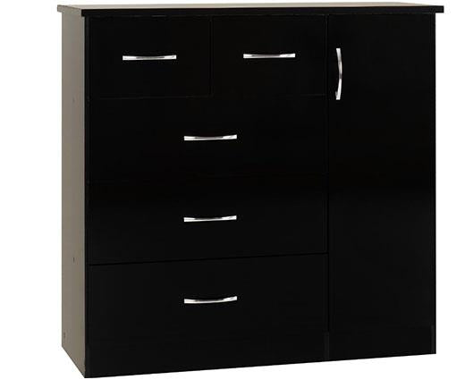 NEVADA 5 DRAWER LOW WARDROBE - BLACK GLOSS