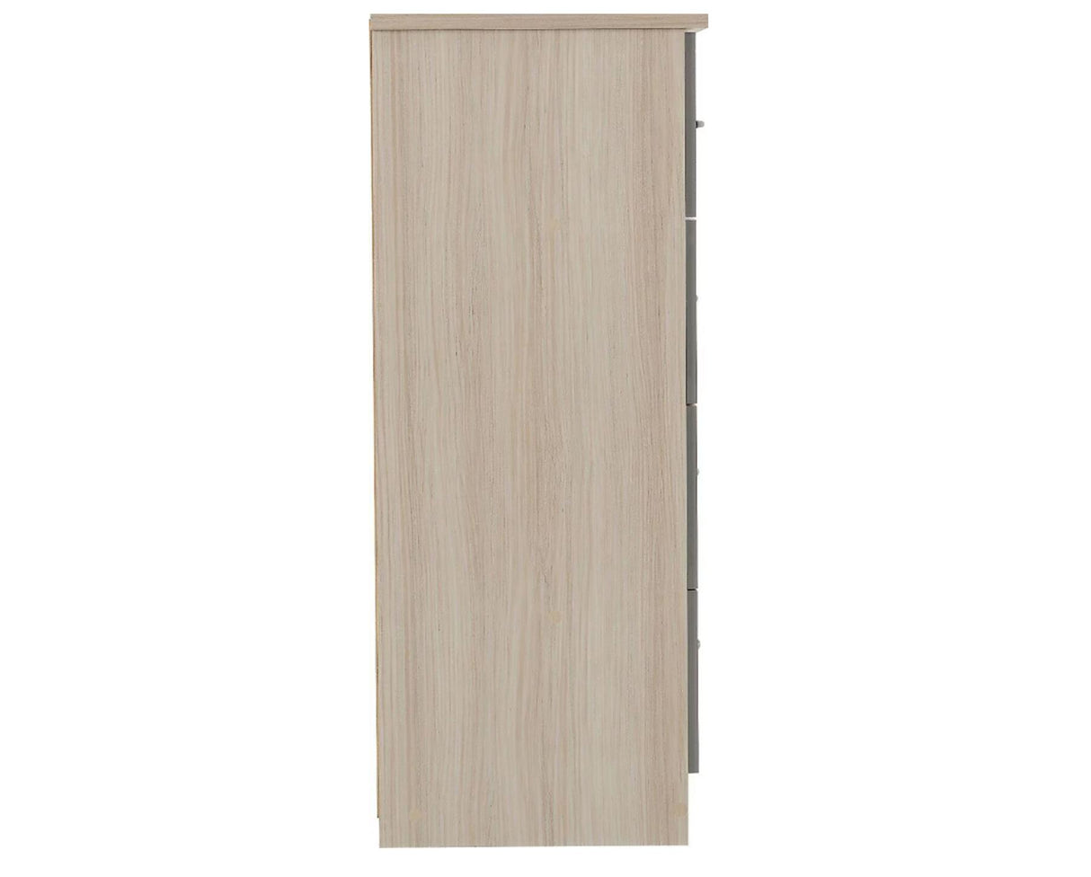 Nevada 5 Drawer Low Wardrobe - Grey Gloss/Light Oak Effect Veneer