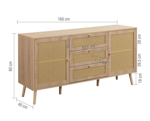 Croxley Rattan 2 Door 3 Drawer Sideboard - Oak