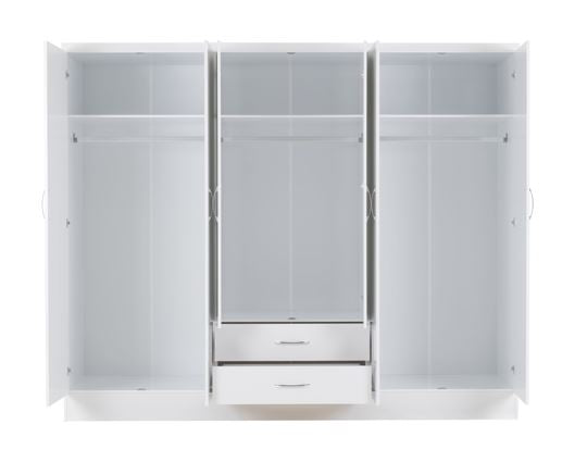 Nevada 6 Door 2 Drawer Mirrored Wardrobe - White Gloss