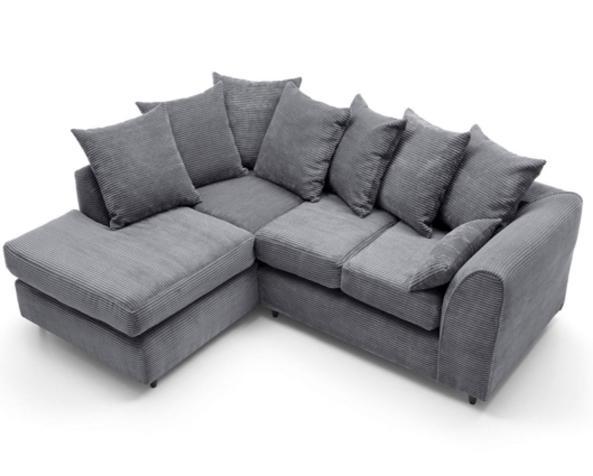 Jumbo Cord Left Hand Facing Corner Sofa-Grey