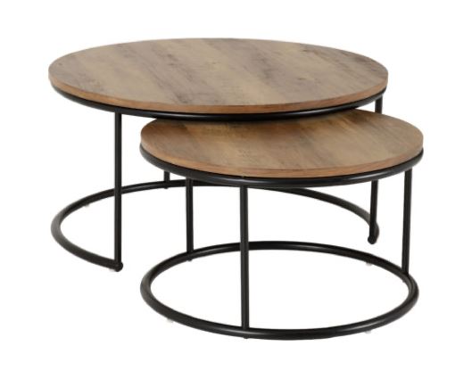 Quebec Round Coffee Table Set - Medium Oak Effect/Black