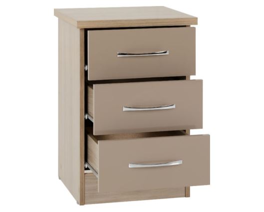 Nevada 3 Drawer Bedside Chest - Oyster Gloss/Light Oak Effect Veneer
